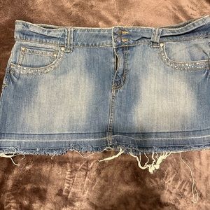 Distressed jean skirt